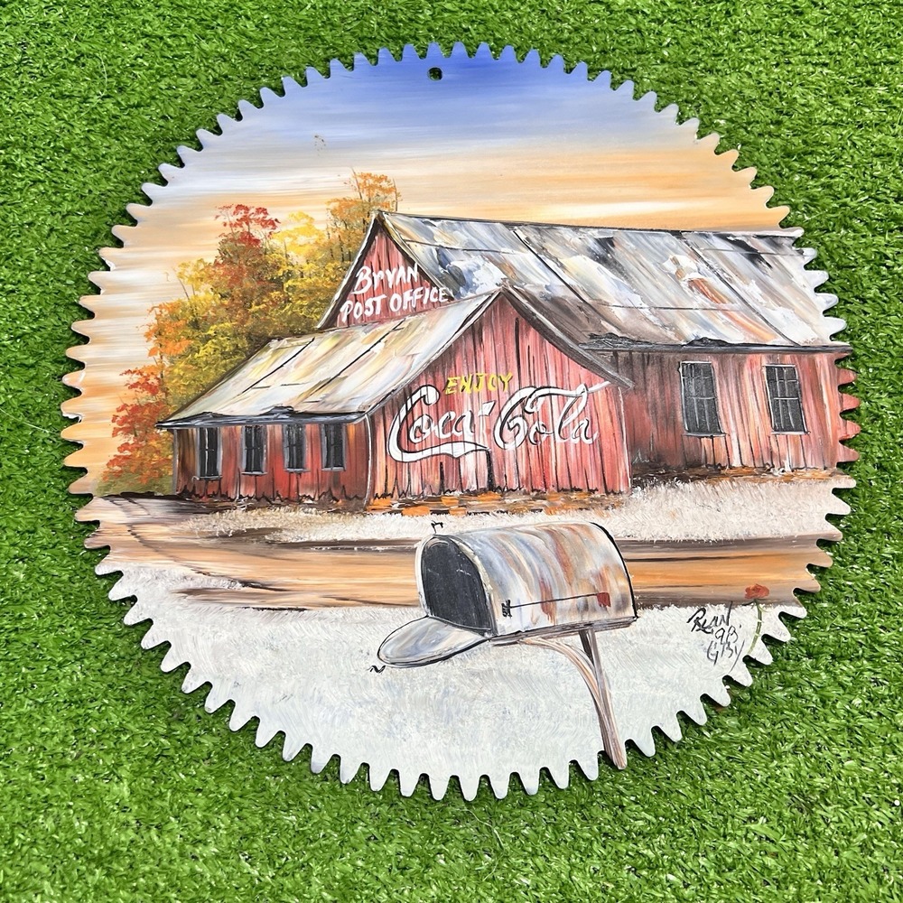 Vintage Bryan College‎ Station Texas Wall Decor Painted Saw Blad Coca Cola Art